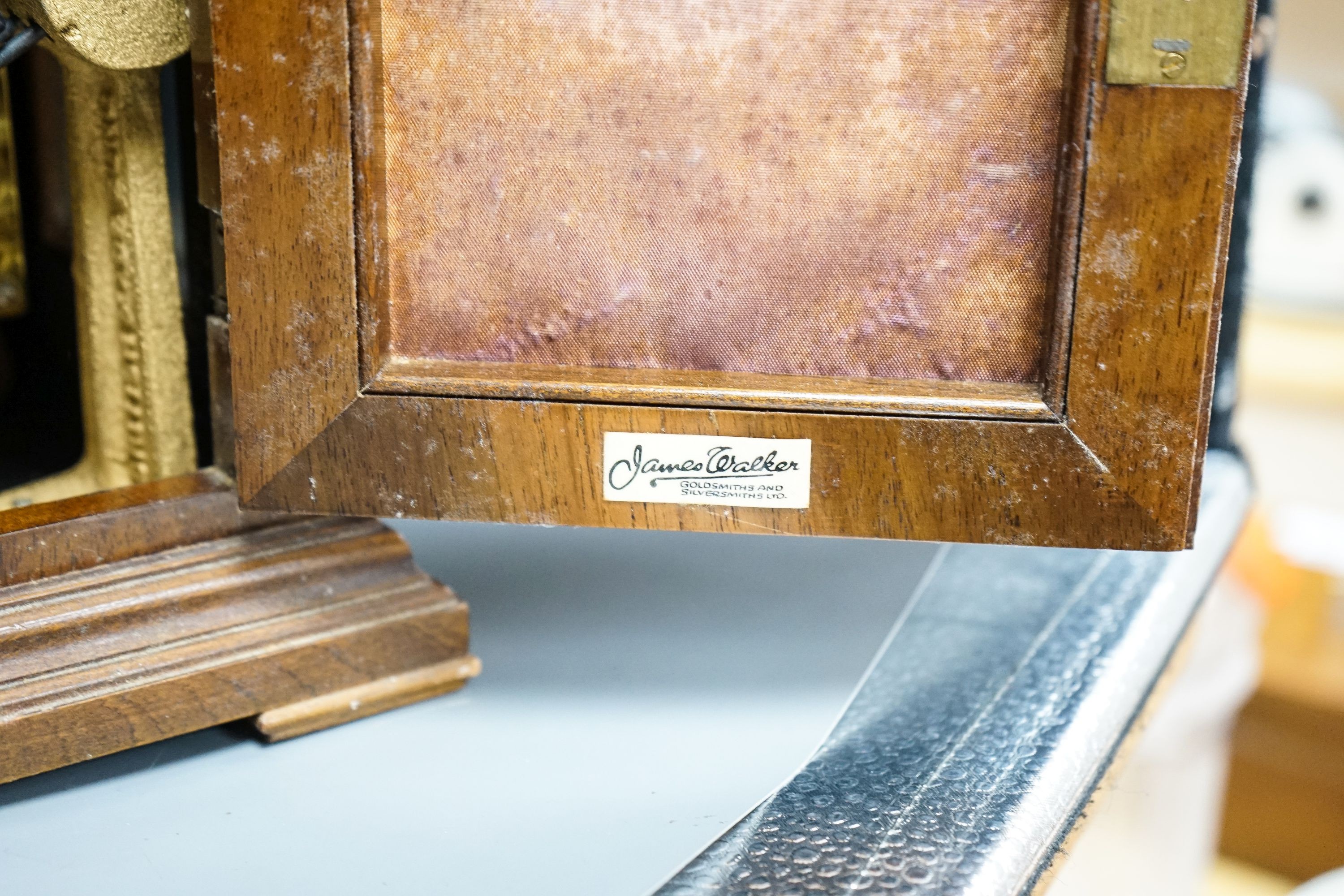 A walnut cased chiming bracket clock together with a slate mantle clock 37cm
